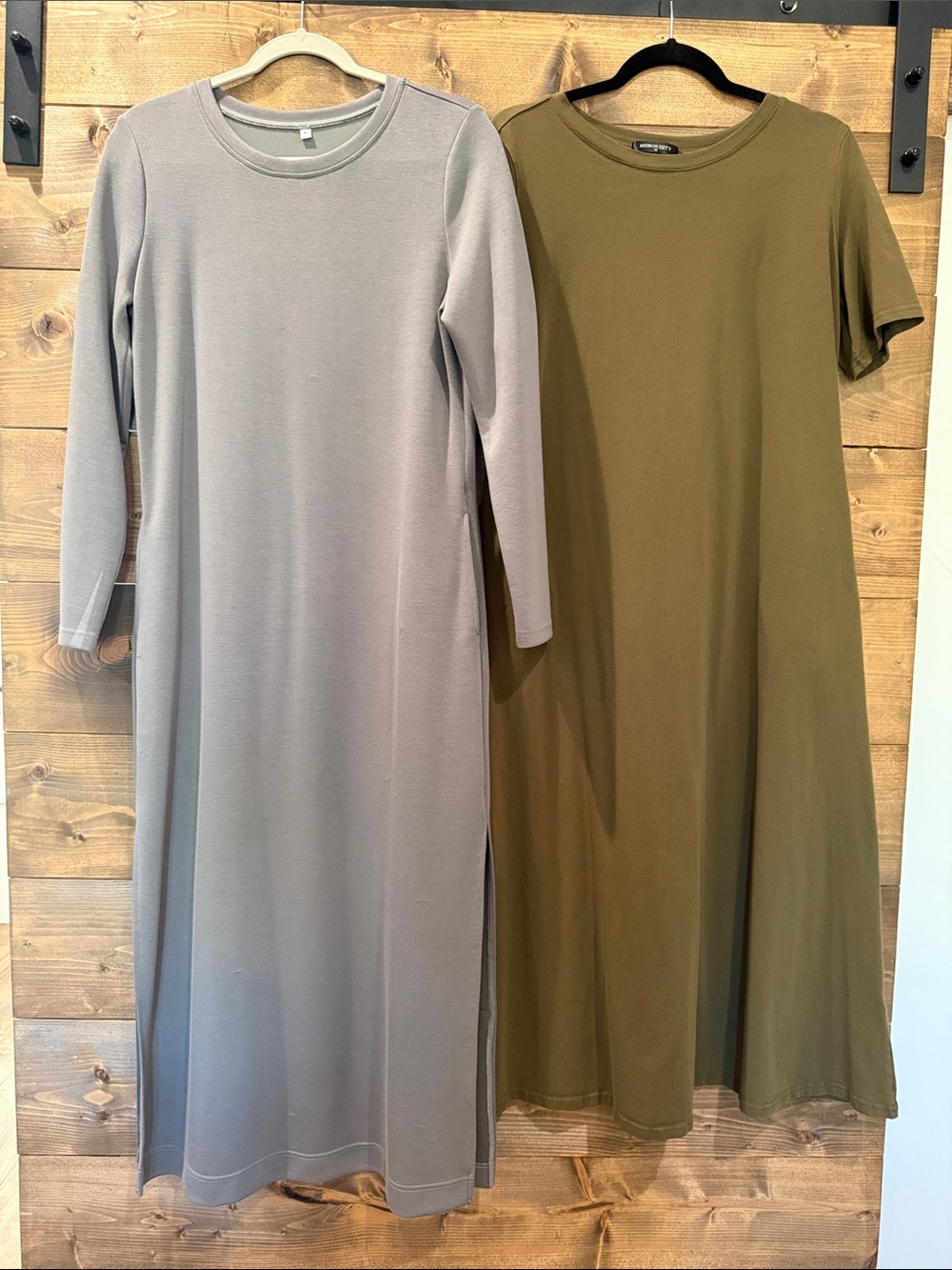 Women’s Olive & Light Gray Knit Dresses – Classic Crew Neck